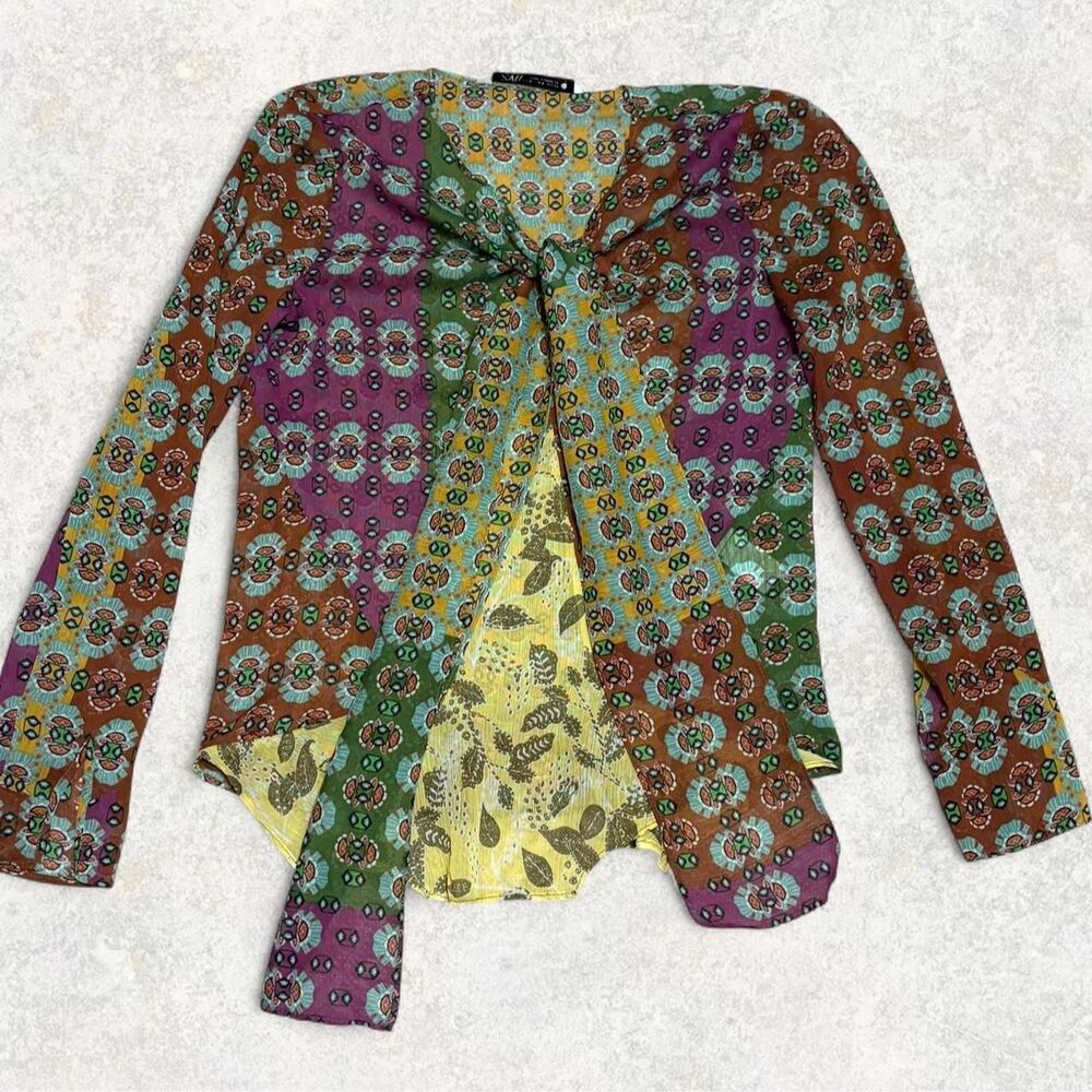 Boho Feminine Fairy Zara Patchwork Multicolored Paisley Print Blouse